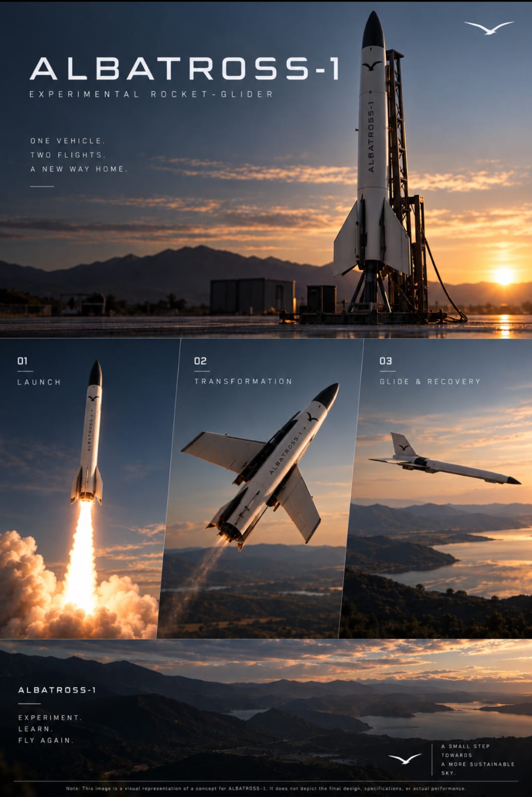 Concept visual for the ALBATROSS-1 rocket-glider project